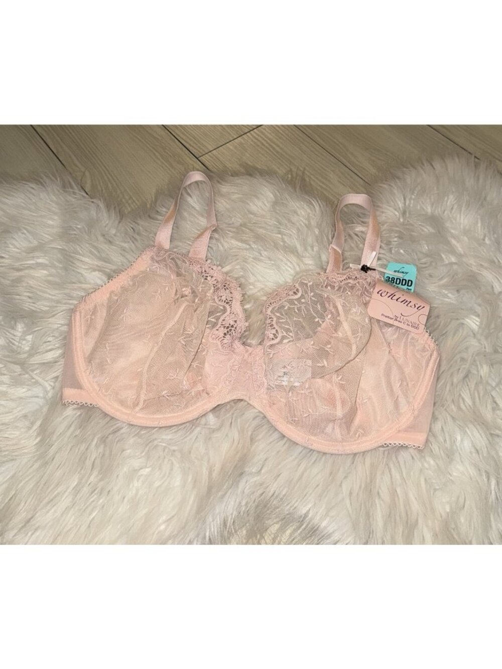 Whimsy By Lunaire Sheer Lace Unlined Bra UW Womens 38DDD Pink 216-11 New